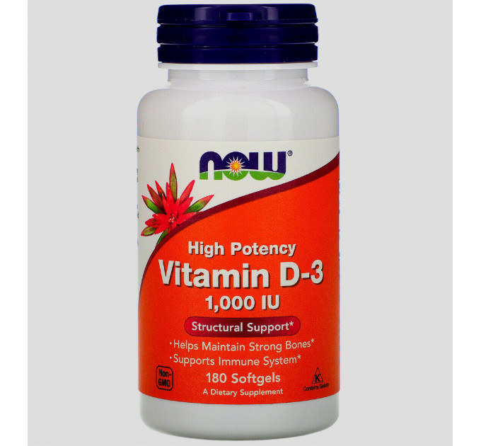 Витамин (пищевая добавка) Vitamin D-3 1000 IU (High Potency) NOW Foods 180 капсул 